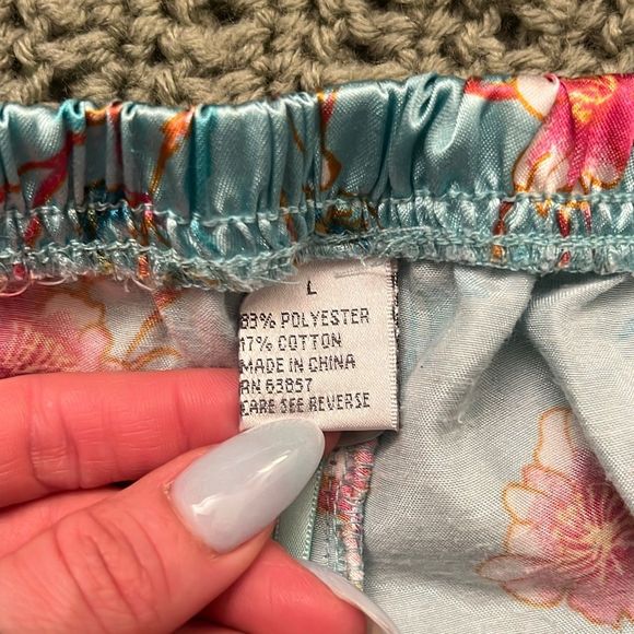 Blue Floral Drawstring Satin Pajama Bottoms - Picture 5 of 5